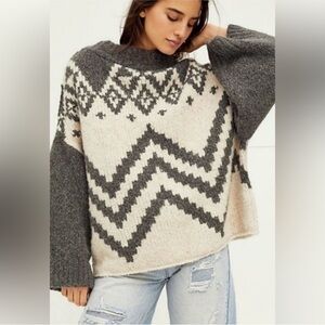 Free People Nordic Wool Blend Knit Pullover Grey White Size Small